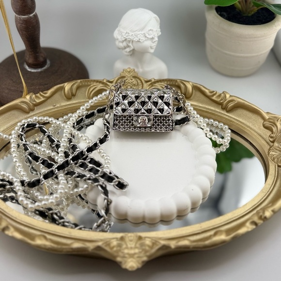 Silver Mini Crossbody Bag with Pearl & Chain Strap ✨ - Picture 9 of 17